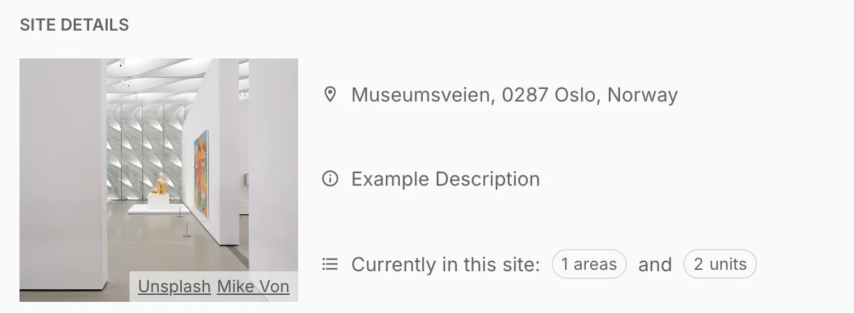 (An example site details section)